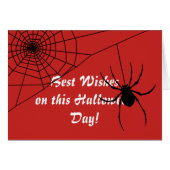 Weißer Text, Spider & Web, Rote Halloween-Karte (Vorderseite (Horizontal))