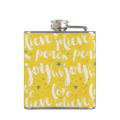 Weißer Text über gelbem Hintergrund Flachmann (Rückseite)