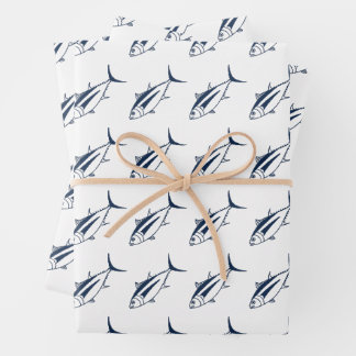 Weißer Thunfisch in Meeresblau in Weiß im großen S Geschenkpapier Set