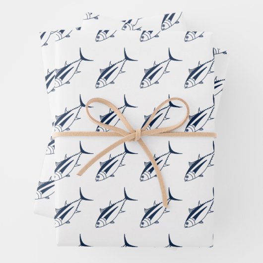 Weißer Thunfisch in Meeresblau in Weiß im großen S Geschenkpapier Set (Beispiel)