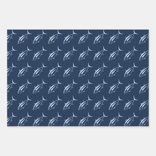 Weißer Thunfisch in Pastel auf Meeresblau im große Geschenkpapier Set (Vorderseite 3)