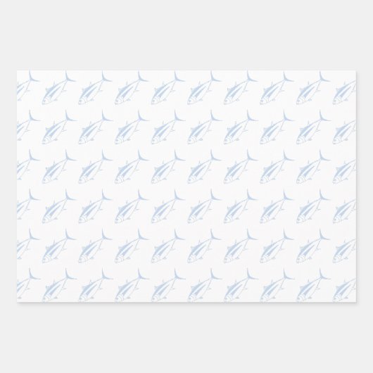 Weißer Thunfisch in Pastellblau in Weiß Geschenkpapier Set (Vorderseite 3)