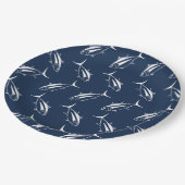 Weißer Thunfischfang auf Meeresblau Pappteller (Schrägansicht)