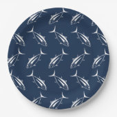 Weißer Thunfischfang auf Meeresblau Pappteller (Vorderseite)