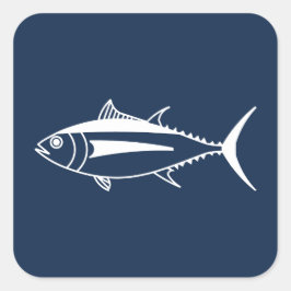 Weißer Thunfischfang auf Meeresblau Quadratischer Aufkleber
