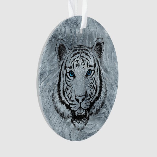 Weißer Tiger auf Frost-Glashintergrund Ornament (Vorderseite)