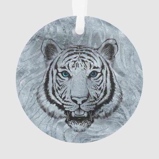 Weißer Tiger auf Frost-Glashintergrund Ornament (Rückseite)