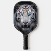 Weißer Tiger Blaue Augen Pickleball Schläger (Vorderseite)