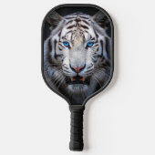 Weißer Tiger Blaue Augen Pickleball Schläger (Rückseite)