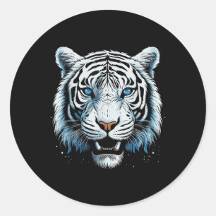 Weißer Tiger Blaue Augen Wildkatze Tier Runder Aufkleber
