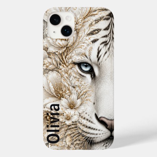 Weißer Tiger Blumendesign mit blauen Augen Case-Mate iPhone Hülle (Rückseite)