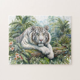 Weißer-Tiger-Dschungel-Aquarell-Puzzle Puzzle