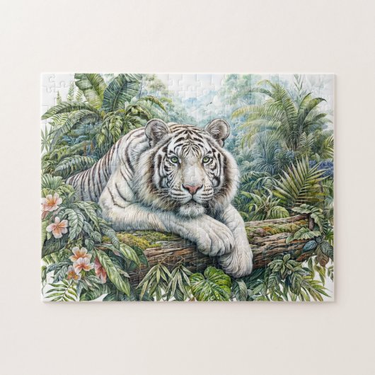 Weißer-Tiger-Dschungel-Aquarell-Puzzle Puzzle (Horizontal)