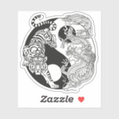 Weißer Tiger gegen grüner Drache im Yin Yang Aufkleber (Blatt)