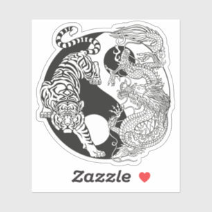 Weißer Tiger gegen grüner Drache im Yin Yang Aufkleber