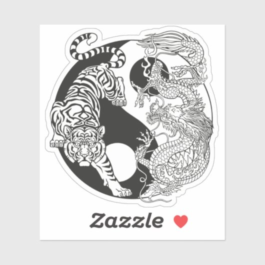 Weißer Tiger gegen grüner Drache im Yin Yang Aufkleber (Blatt)