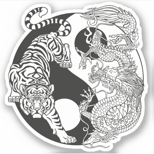 Weißer Tiger gegen grüner Drache im Yin Yang Aufkleber (Vorderseite)