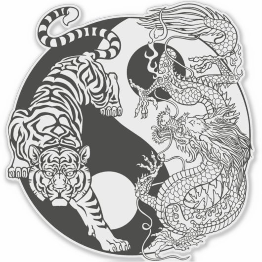 Weißer Tiger gegen grüner Drache im Yin-Yang Aufkleber (Vorderseite)