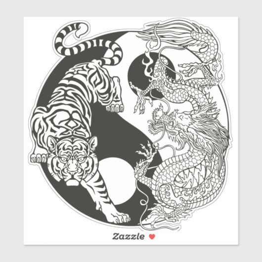 Weißer Tiger gegen grüner Drache im Yin-Yang Aufkleber (Blatt)