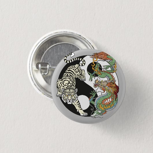 Weißer Tiger gegen grüner Drache im Yin-Yang-Bu Button (Vorne & Hinten)