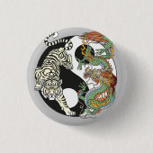 Weißer Tiger gegen grüner Drache im Yin-Yang-Bu Button (Vorderseite)