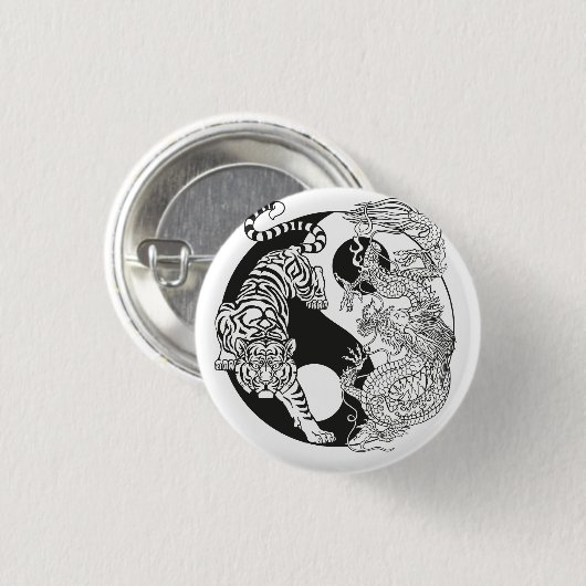 Weißer Tiger gegen grüner Drache im Yin-Yang Button (Vorne & Hinten)