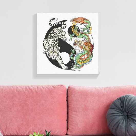 Weißer Tiger gegen grüner Drache im Yin Yang c Leinwanddruck (Insitu (Wohnzimmer))