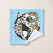 Weißer Tiger gegen grüner Drache im Yin Yang fl Badhandtuch Set (Waschlappen)