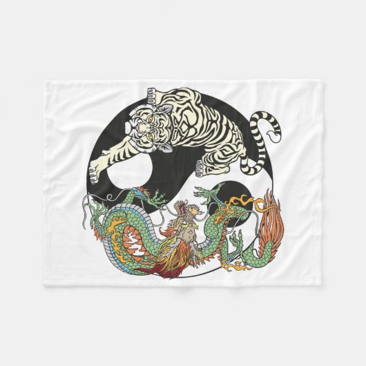 Weißer Tiger gegen grüner Drache im Yin-Yang Fleecedecke (Vorderseite (Horizontal))