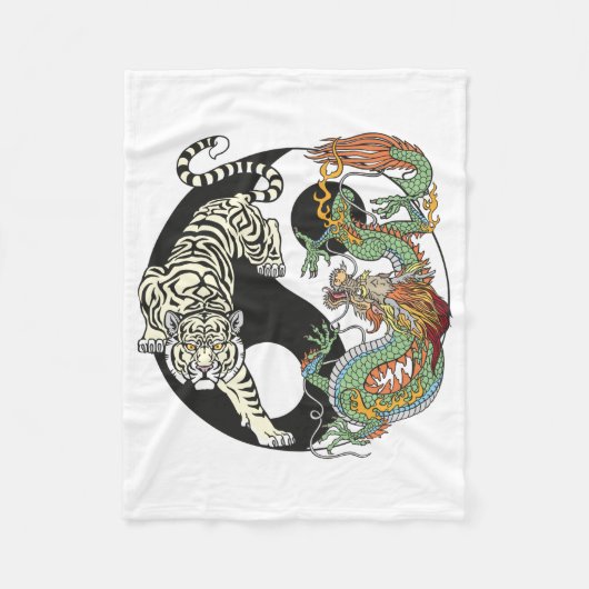 Weißer Tiger gegen grüner Drache im Yin-Yang Fleecedecke (Vorderseite)