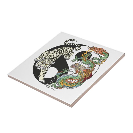 Weißer Tiger gegen grüner Drache im Yin-Yang Fliese (Seite)