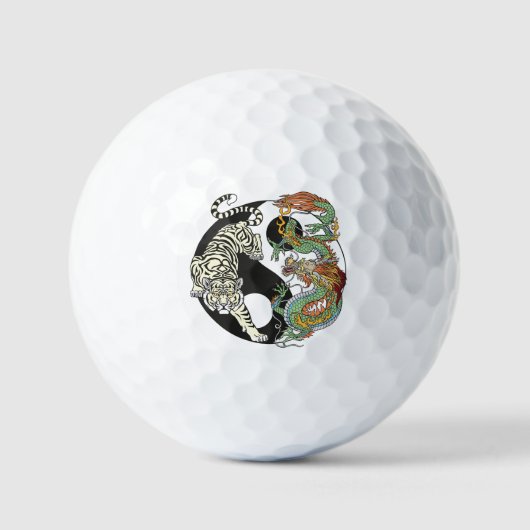 Weißer Tiger gegen grüner Drache im Yin-Yang Golfball (Vorderseite)