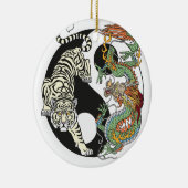 Weißer Tiger gegen grüner Drache im Yin-Yang Keramik Ornament (Rechts)