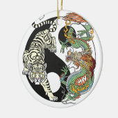 Weißer Tiger gegen grüner Drache im Yin-Yang Keramik Ornament (Links)
