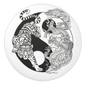 Weißer Tiger gegen grüner Drache im Yin-Yang Keramikknauf (Vorderseite)