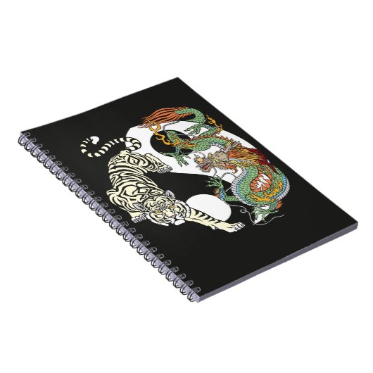 Weißer Tiger gegen grüner Drache im Yin Yang Notizblock (Rechte Seite)