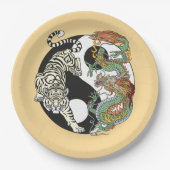 Weißer Tiger gegen grüner Drache im Yin Yang pa Pappteller (Vorderseite)