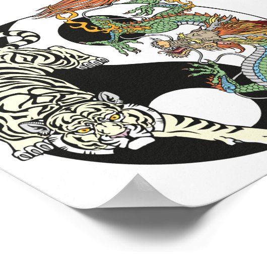 Weißer Tiger gegen grüner Drache im Yin-Yang Poster (Ecke)