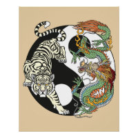 Weißer Tiger gegen grüner Drache im Yin-Yang