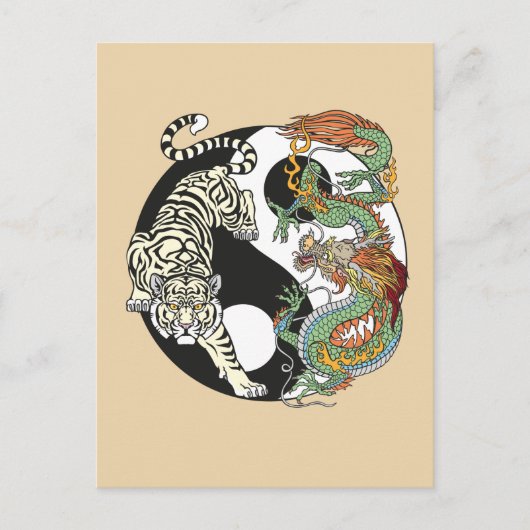Weißer Tiger gegen grüner Drache im Yin-Yang Postkarte (Vorderseite)