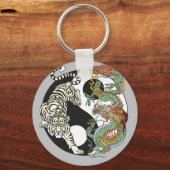 Weißer Tiger gegen grüner Drache im Yin-Yang Schlüsselanhänger (Vorderseite)