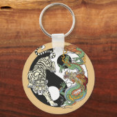 Weißer Tiger gegen grüner Drache im Yin Yang Schlüsselanhänger (Vorderseite)