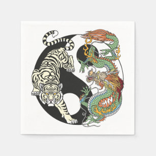 Weißer Tiger gegen grüner Drache im Yin-Yang Serviette