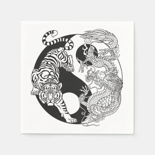 Weißer Tiger gegen grüner Drache im Yin Yang Serviette (Vorderseite)