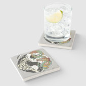 Weißer Tiger gegen grüner Drache im Yin-Yang Steinuntersetzer (Seitenansicht)