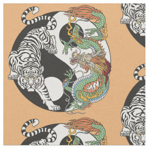 Weißer Tiger gegen grüner Drache im Yin-Yang Stoff