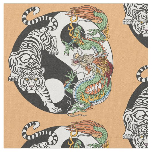Weißer Tiger gegen grüner Drache im Yin-Yang Stoff (Nahaufnahme)