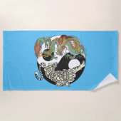 Weißer Tiger gegen grüner Drache im Yin-Yang Strandtuch (Vorderseite)