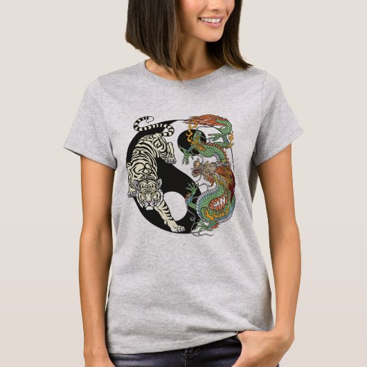Weißer Tiger gegen grüner Drache im Yin-Yang-T- T-Shirt (Vorderseite)