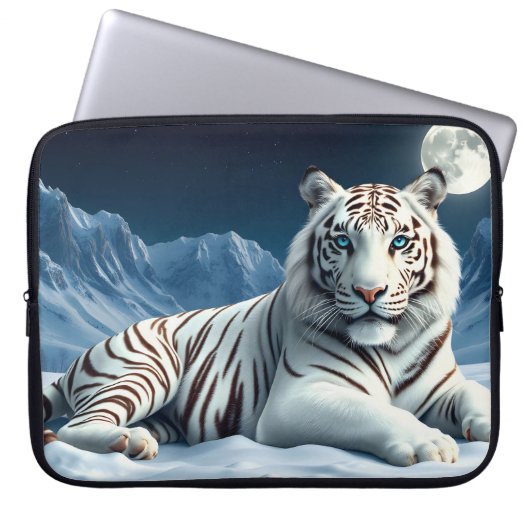 Weißer Tiger im Schnee und in den Bergen Laptopschutzhülle (Vorderseite)